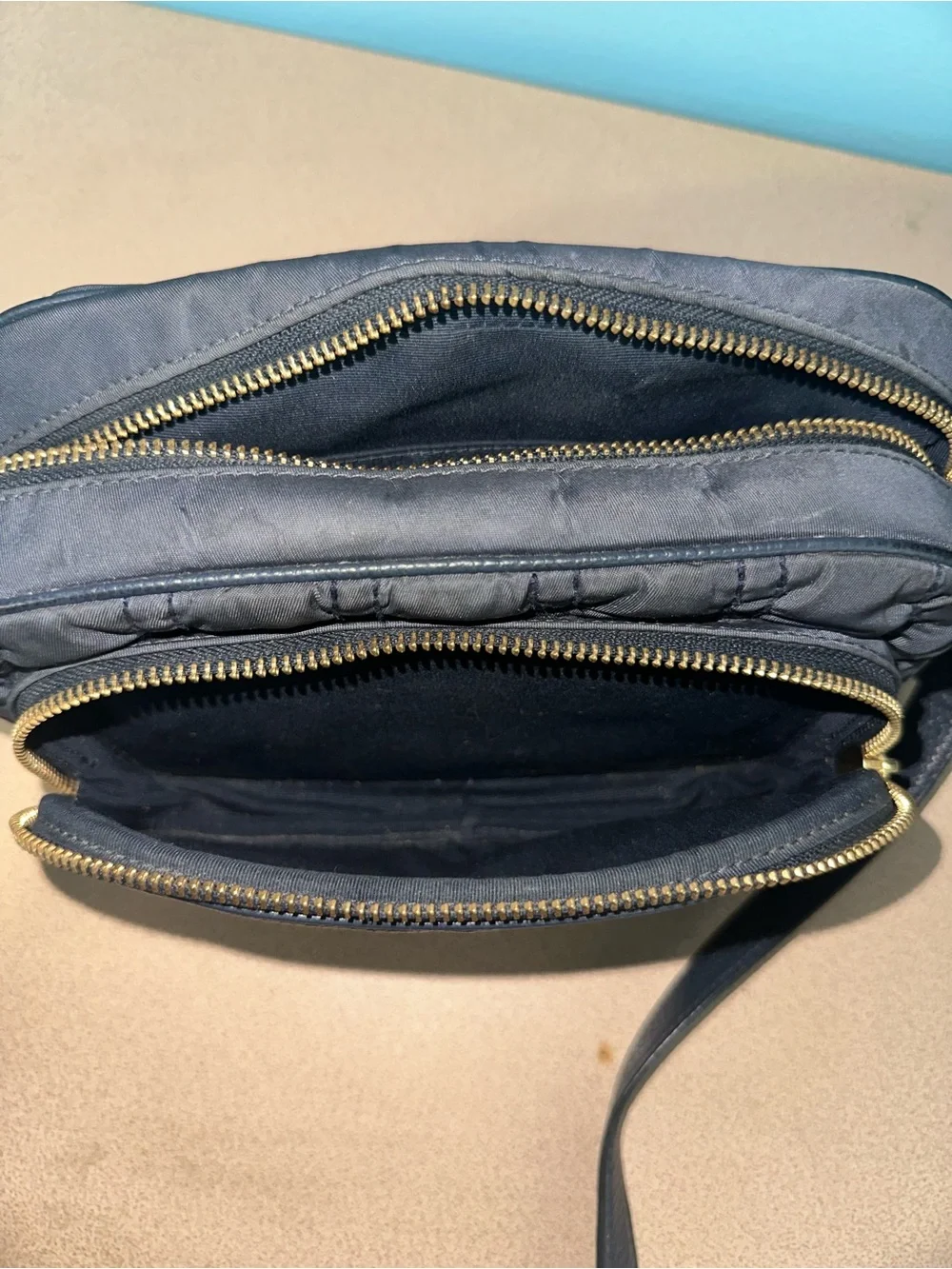 Coach Crossbody Bag Nylon/Leather Court Ruching C4095 Midnight Blue